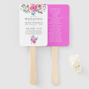 Éventail Programme de mariage floral aquarelle rose vif