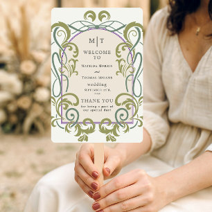 Éventail Programme de mariage floral Art Nouveau vintage