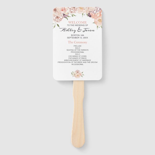 Éventail Programme de mariage floral blanc Rose moderne (Devant)