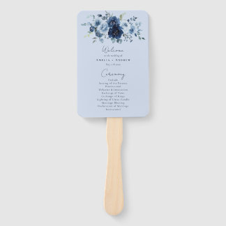 Éventail Programme de mariage floral bleu poussiéreux rose