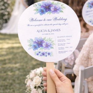 Éventail Programme de mariage floral bleu poussiéreux viole