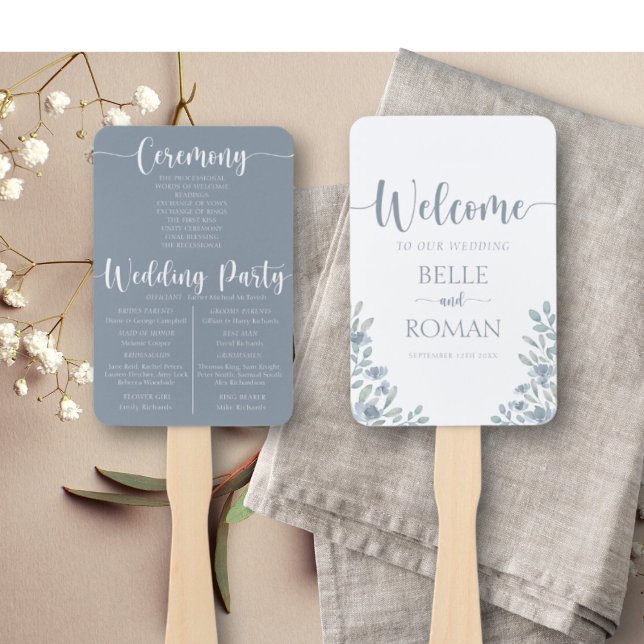 Éventail Programme de mariage floral Boho Eucalyptus Bleu (Créateur téléchargé)