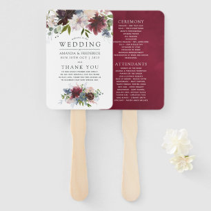 Éventail Programme de mariage floral Bourgogne et Navy