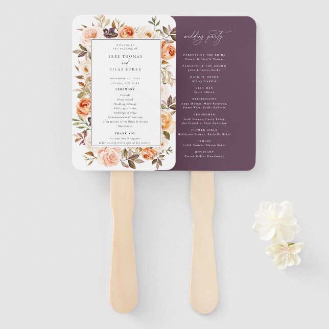 Éventail Programme de mariage floral de l'automne de la Ter (Devant et derrière)