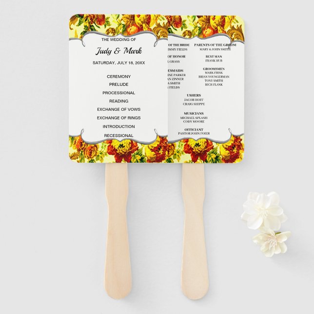 Éventail Programme de mariage floral du printemps (Devant et derrière)
