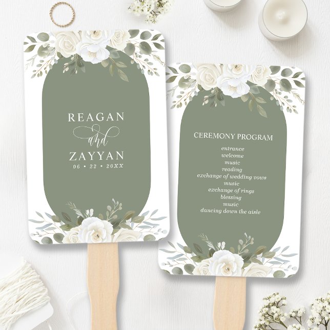 Éventail Programme de mariage floral élégant ivoire et saug (Créateur téléchargé)