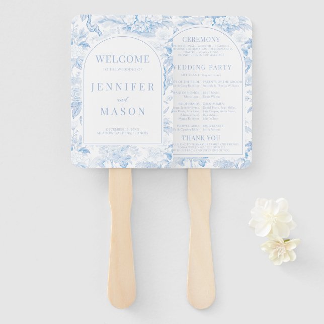 Éventail Programme de mariage floral en chinoiserie de porc (Devant et derrière)