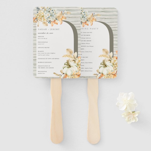 Éventail Programme de mariage floral feuillu à la citrouill (Devant et derrière)