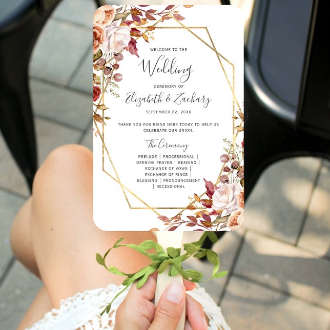 Éventail Programme de mariage floral géométrique d'automne (Créateur téléchargé)
