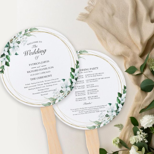 Éventail Programme de mariage floral géométrique verdoyant (Créateur téléchargé)