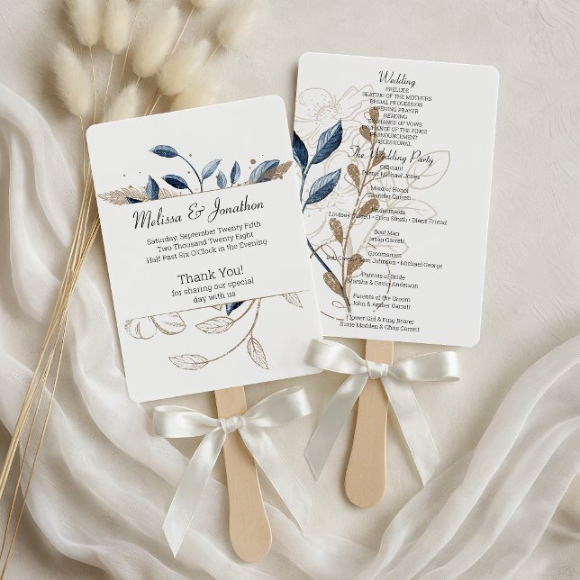 Éventail Programme de mariage floral moderne élégant bleu o (Créateur téléchargé)