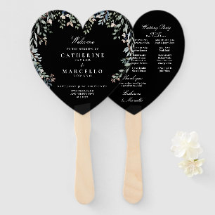 Éventail Programme de mariage floral noir et blanc