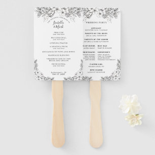 Éventail Programme de mariage floral noir et blanc Ventilat