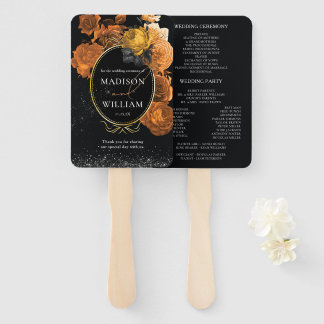 Éventail Programme de mariage Floral noir et orange