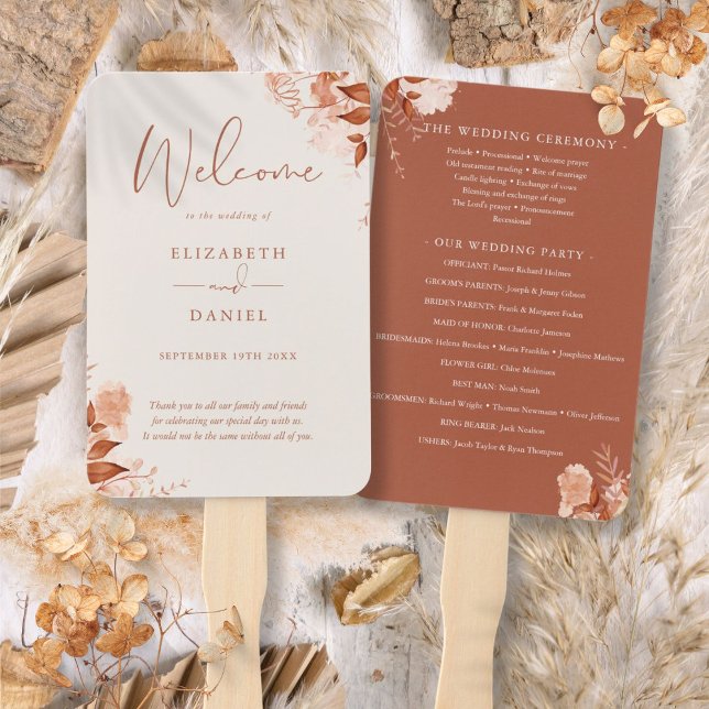 Éventail Programme de mariage floral rustique d'automne (Autumn Fall Rustic Floral Wedding Program Hand Fan)