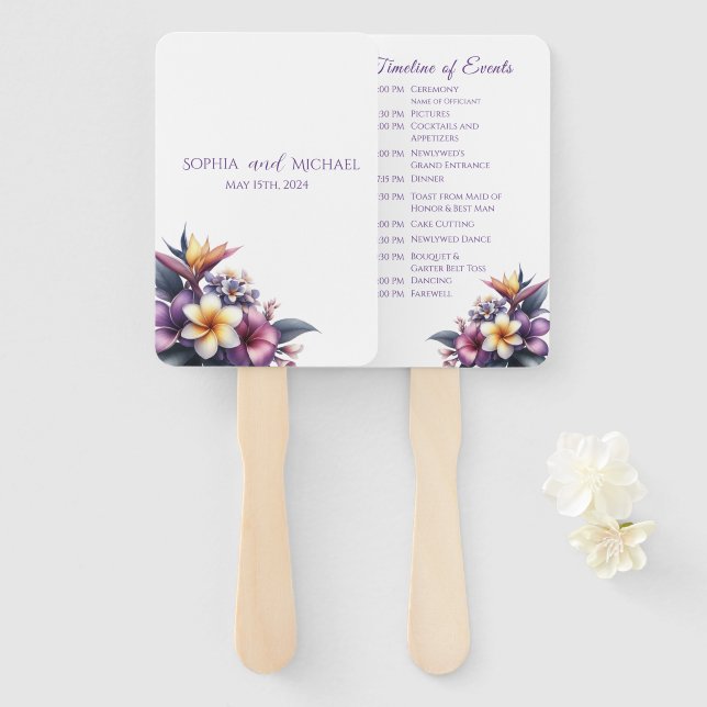 Éventail Programme de mariage floral tropical (Devant et derrière)