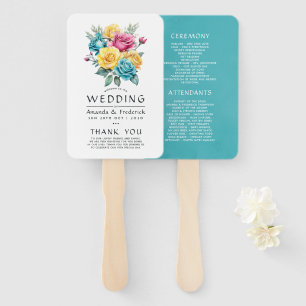 Éventail Programme de mariage floral turquoise, jaune et ro