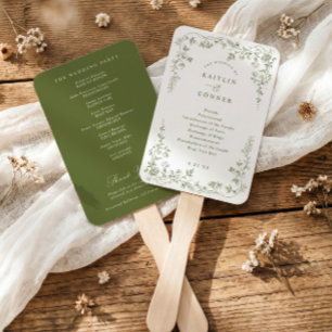 Éventail Programme de mariage floral vintage olive vert fra