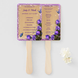 Éventail Programme de mariage floral violet en bois rustiqu