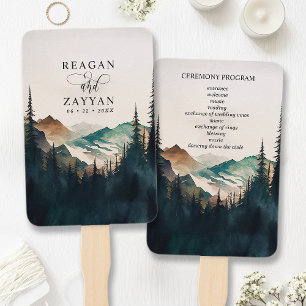 Éventail Programme de mariage forêt de pins de montagne à l