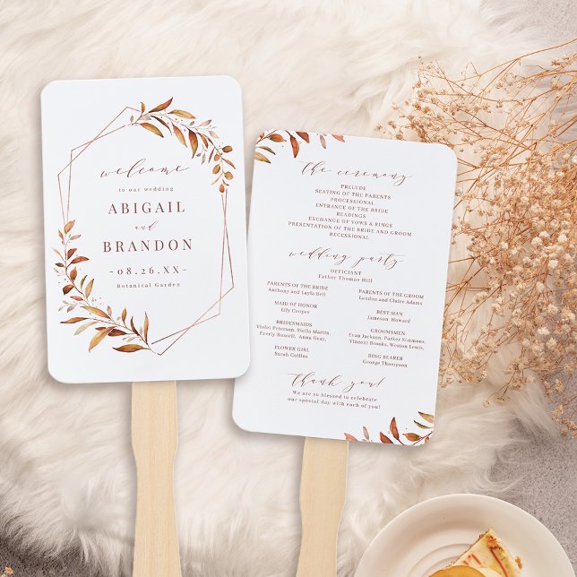 Éventail Programme de mariage géométrique rustique de autom (Fall Greenery Geometric Rustic Wedding Program Hand Fan)