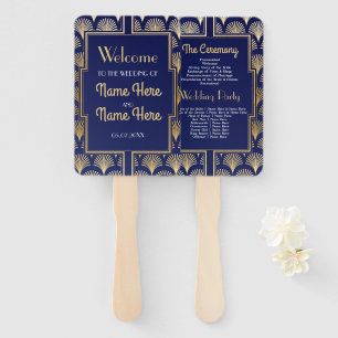 Éventail Programme de mariage Hand Fan 1920's Twenties Gold