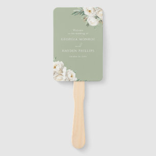 Éventail Programme de mariage Luxe Fleur Blanche Sauge Prem