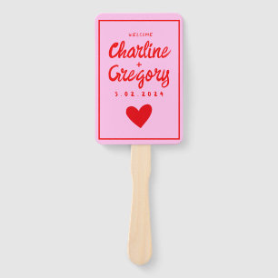 Éventail Programme de mariage manuscrit moderne rose rouge