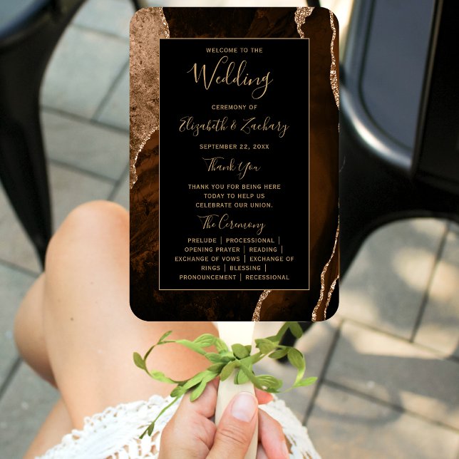 Éventail Programme de mariage Marron Moka Agate Noir Or (Créateur téléchargé)