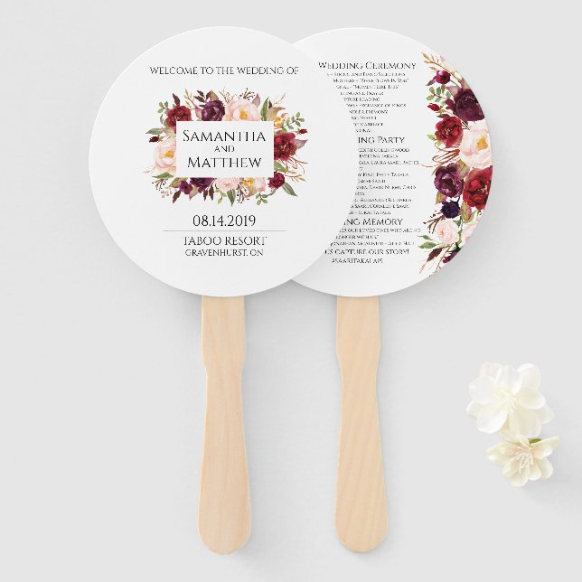 Éventail Programme de Mariage Marsala Round (Devant et derrière)
