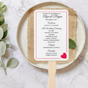 Éventail Programme de mariage minimal moderne au coeur roug