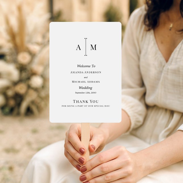 Éventail  Programme de mariage minimal monogramme noir blan (Créateur téléchargé)