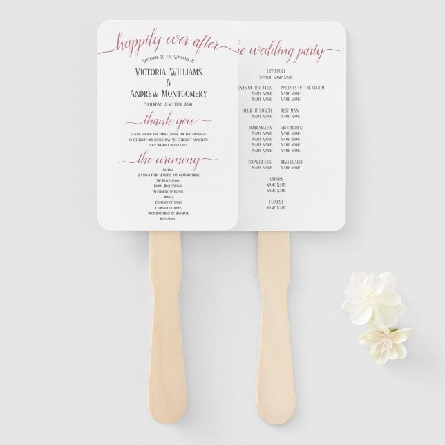 Éventail Programme de mariage minimal Rose moderne Gold Scr (Devant et derrière)