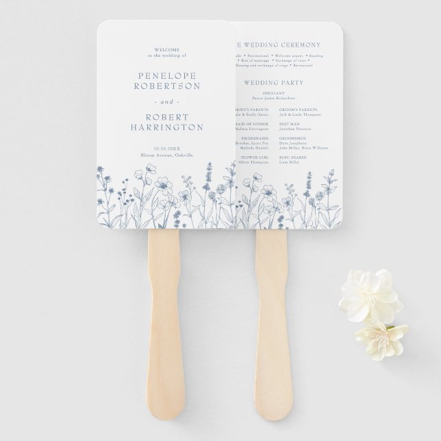 Éventail Programme de mariage minimaliste simple des Fleurs (Devant et derrière)