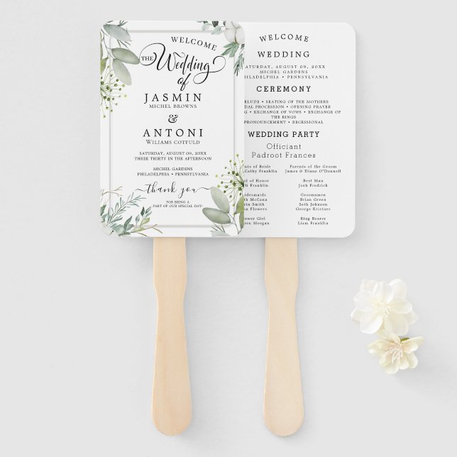 Éventail Programme de mariage moderne  (Devant et derrière)
