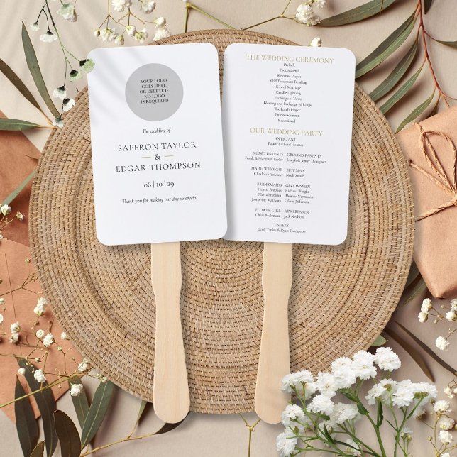 Éventail Programme de mariage moderne élégant avec logo (Elegant Modern Wedding Logo Program Hand Fan)
