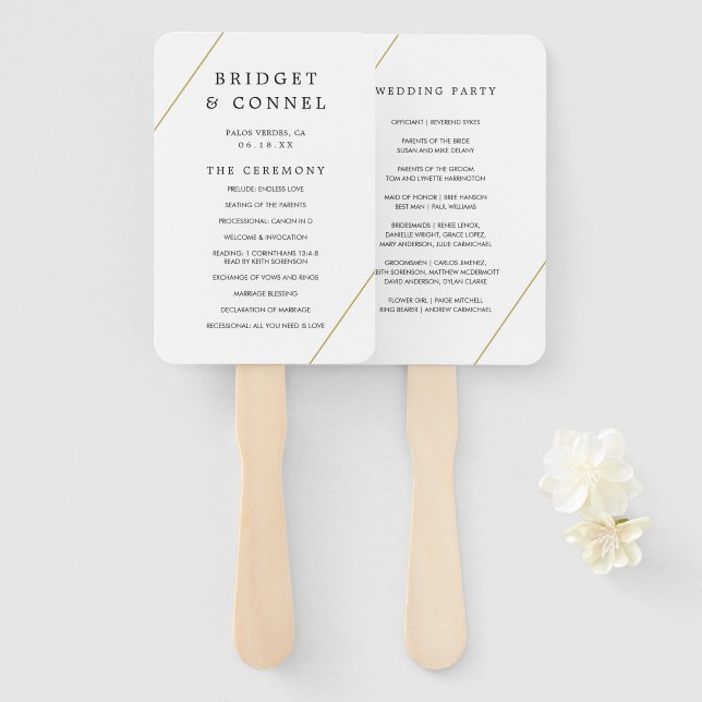 Éventail Programme de mariage moderne géométrique Bridget (Devant et derrière)