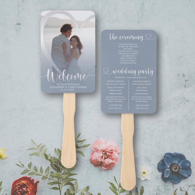 Éventail Programme de mariage moderne poussiéreux bleu et a (Créateur téléchargé)