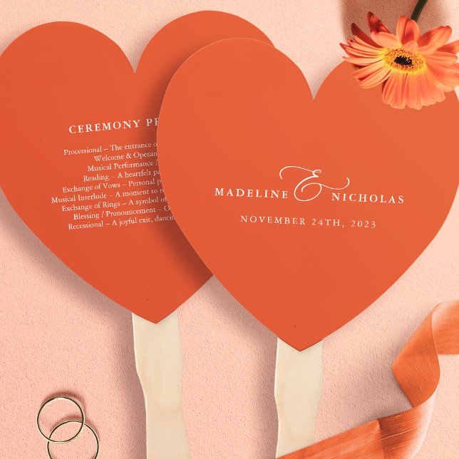 Éventail Programme de mariage moderne simple orange Sunset  (Créateur téléchargé)