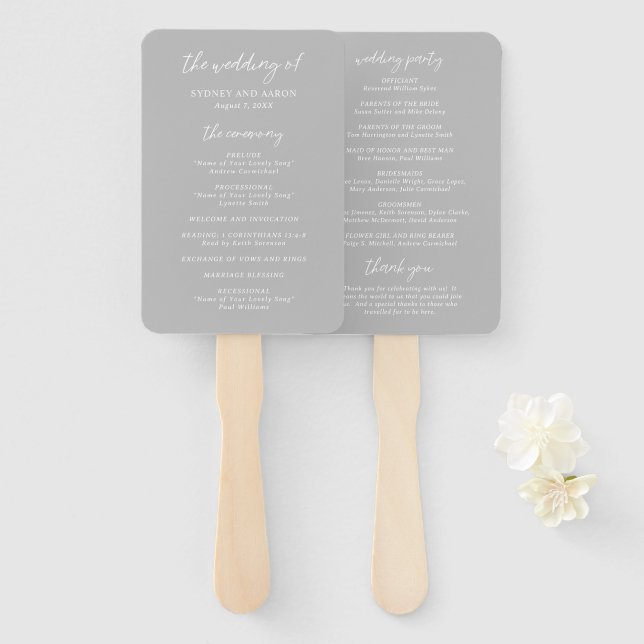 Éventail Programme de mariage moderne Sydney Gray (Devant et derrière)
