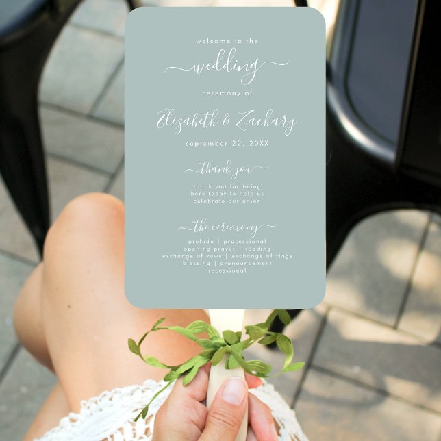 Éventail Programme de mariage moderne vert verre de mer en  (Créateur téléchargé)