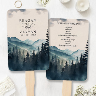 Éventail Programme de mariage Montagne Pin aquarelle