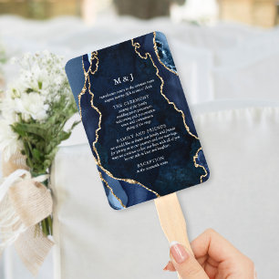 Éventail Programme de mariage Navy Marble & Gold Agate