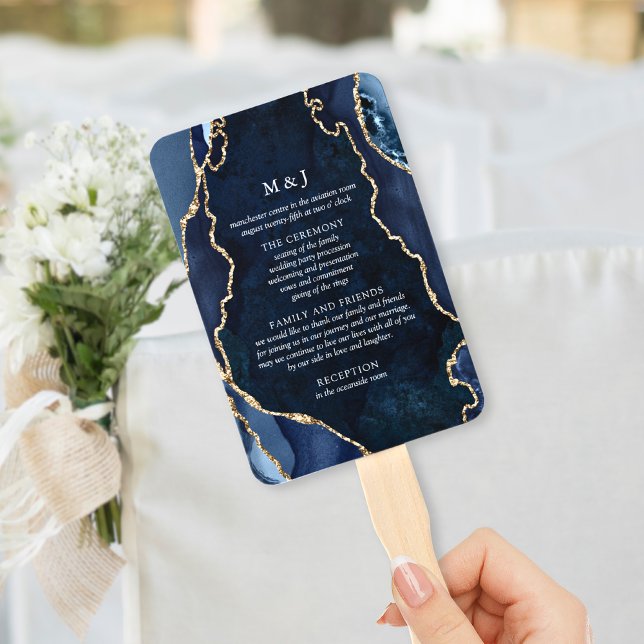 Éventail Programme de mariage Navy Marble & Gold Agate (Créateur téléchargé)
