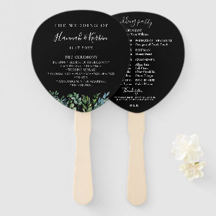 Éventail Programme de mariage noir dans la verdure botaniqu