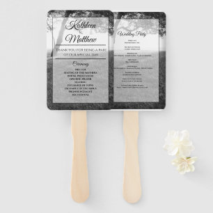 Éventail Programme de mariage noir et blanc à l'ombre extér