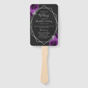 Éventail Programme de mariage noir géométrique argent flora