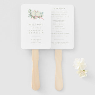 Éventail Programme de mariage oiseaux de l'amour vintage ve