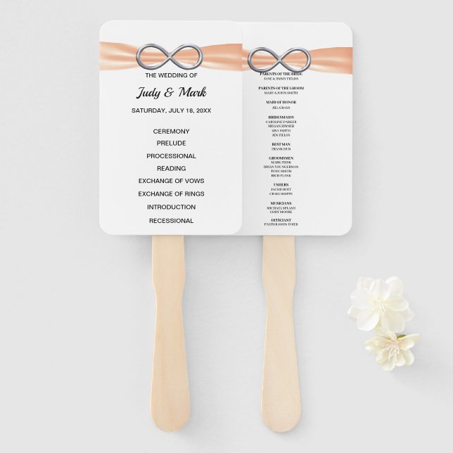 Éventail Programme de mariage Orange Infinity Fans (Devant et derrière)