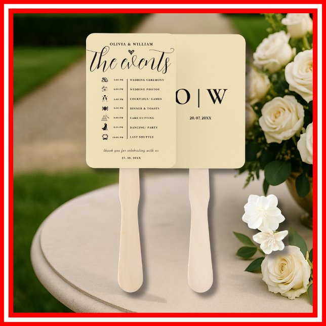 Éventail Programme de Mariage Ordre des Événements Jaune Be (Créateur téléchargé)